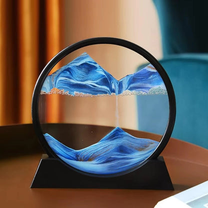 Moving Sand Art Glass Display Rotating Desktop Sculpture Stress Relief Decor for Home Office Meditation Mindfulness Gift