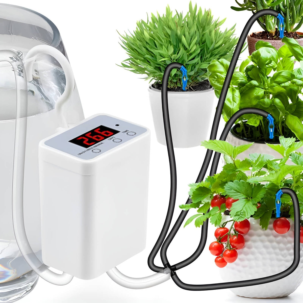 Rechargeable Plant Irrigation Timer with LCD Display for Indoor Gardens, Patios & Balconies – Multi-Pot Drip System with Programmable