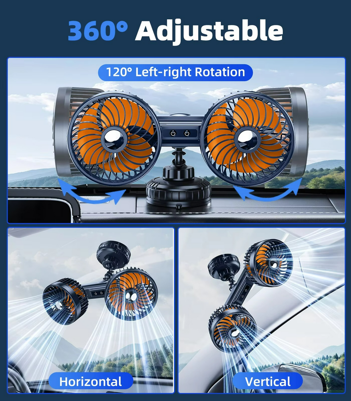 Portable Rechargeable Car Fan – Wireless 3-Speed Cooling Device