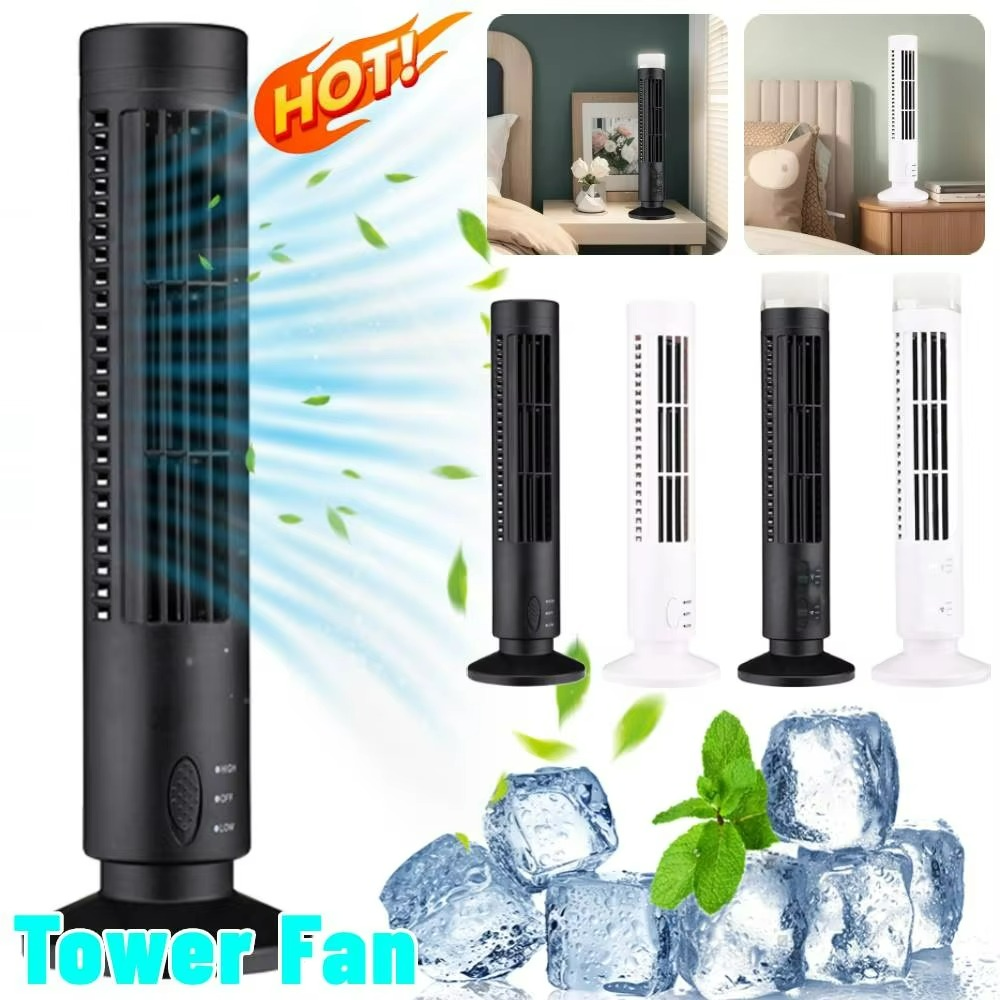 USB Desktop Tower Fan Bladeless Compact Air Cooler Personal Space 2-Speed Quiet Airflow Safe Cooling for Home Office Dorm Bedroom Work