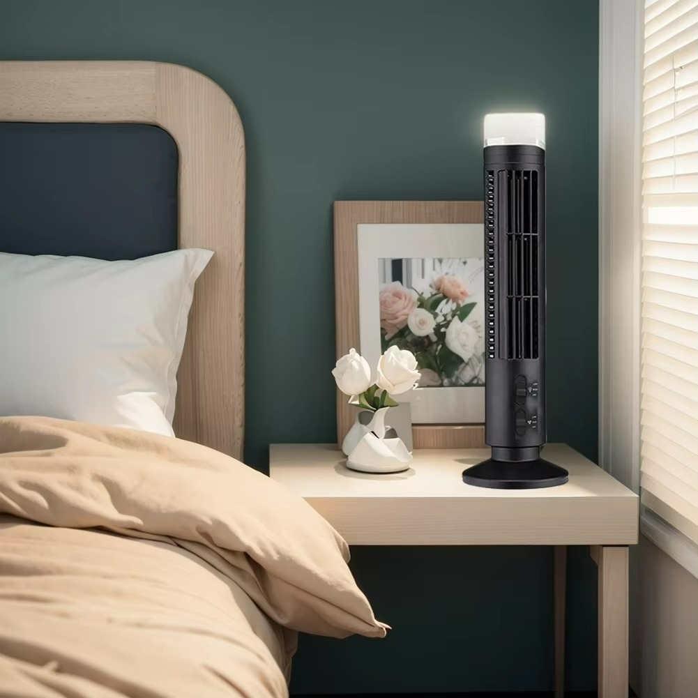 USB Desktop Tower Fan Bladeless Compact Air Cooler Personal Space 2-Speed Quiet Airflow Safe Cooling for Home Office Dorm Bedroom Work