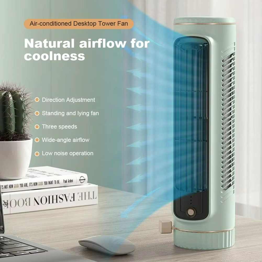 Bladeless Tower Fan with 360° Air Circulation & Ice-Cool Technology for Home Office Bedroom Living Room Desktop USB Powered 5W Quiet