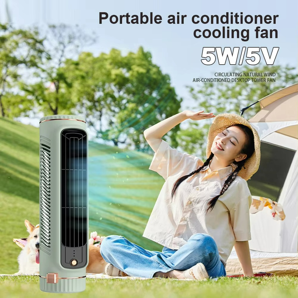 Bladeless Tower Fan 13-Inch Quiet Cooling Air Circulator 5W Energy-Efficient Desktop Office Bedroom White Green