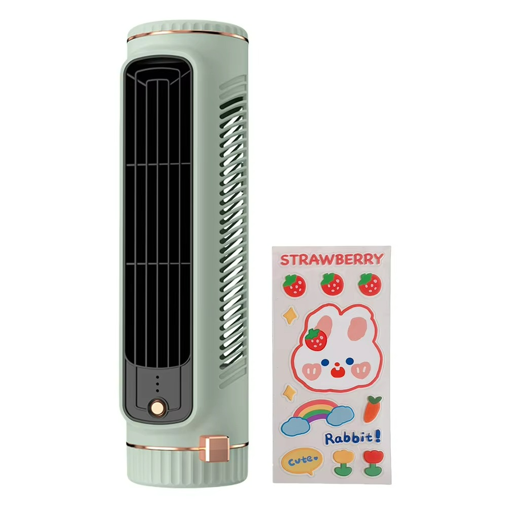 Bladeless Tower Fan 13-Inch Quiet Cooling Air Circulator 5W Energy-Efficient Desktop Office Bedroom White Green