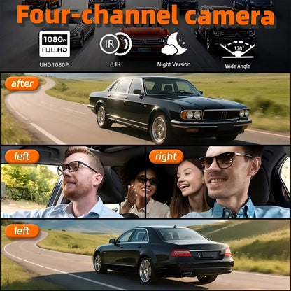 Wireless Dash Cam Front and Rear, 4 Channel Car Dash Camera, Night Vision Camera with Parking Monitor, WiFi Car Camera