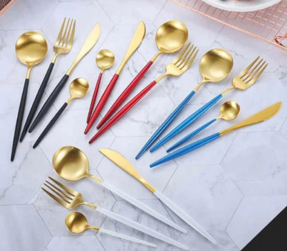 Stainless Steel Flatware Set 24-Piece Service for 6 with Colorful Handles for Everyday Dining Modern Table Utensils