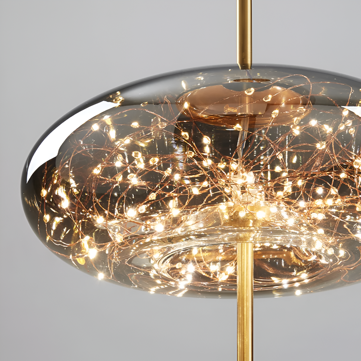 Glass Hanging Fixture with Adjustable Cord for Dining Table & Kitchen Island | Modern Suspended Light in Amber or Gray | Oval Sphere Capsule