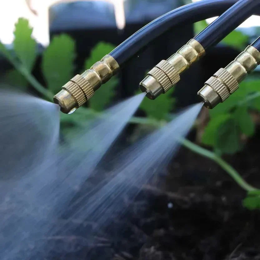 Garden Watering System 0.3 in Hose with Adjustable Brass Spray Nozzles for Patios Balconies Raised Beds Greenhouses