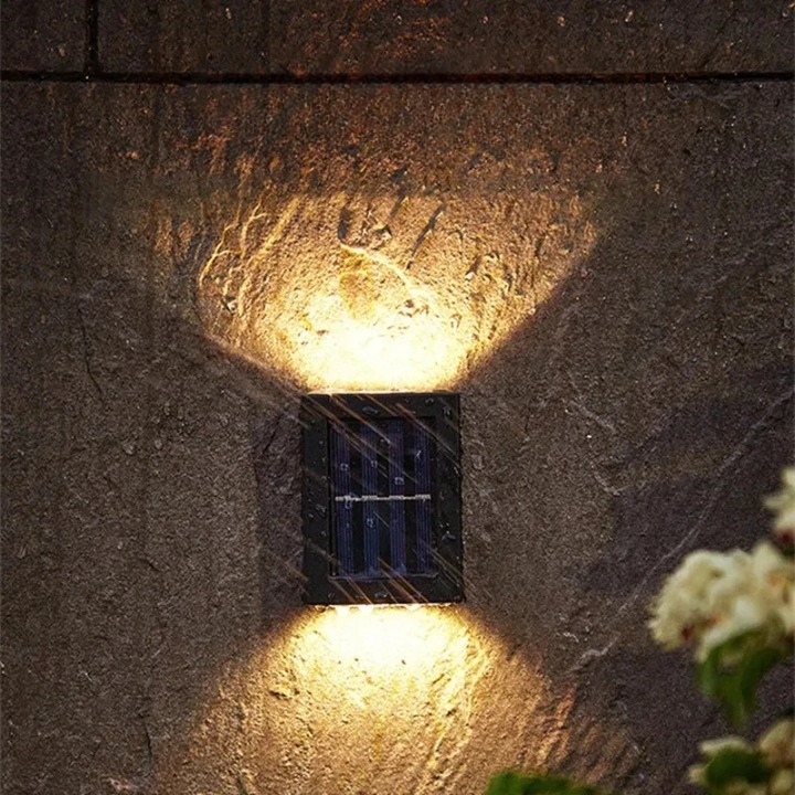 Outdoor Solar Wall Light Wireless Warm White LED Up Down Sconce IP44 Waterproof for Patio Pathway Deck Stairs Entryway Automatic Dusk to Daw