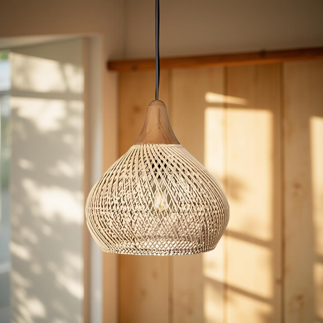 Woven Wicker Ceiling Light 20 in Natural Fiber Shade for Kitchen Island Dining Room Overhead Boho Farmhouse Organic Texture Rope Hanging Fix