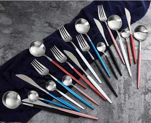 Stainless Steel Flatware Set 24-Piece Service for 6 with Colorful Handles for Everyday Dining Modern Table Utensils