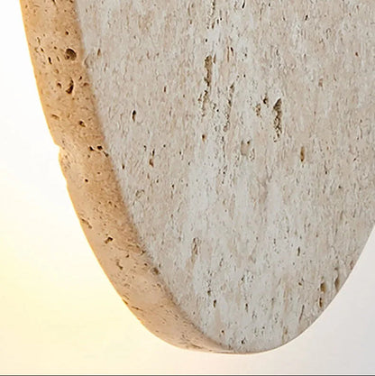 Round Stone Wall Sconce with Integrated Warm LED Light for Bedroom Hallway Living Room Modern Minimalist Travertine Fixture Indoor Ambient L