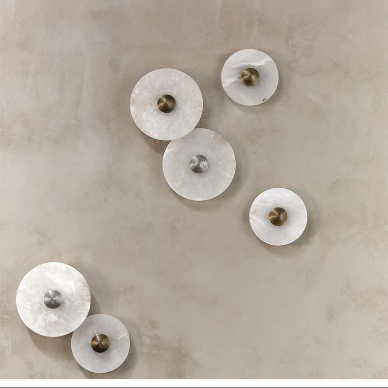 Round Stone Sconce with Built-In LED – Natural Veined Finish for Bedroom, Hallway & Living Room – 6 to 12 Inch Sizes – Minimalist Aluminum M