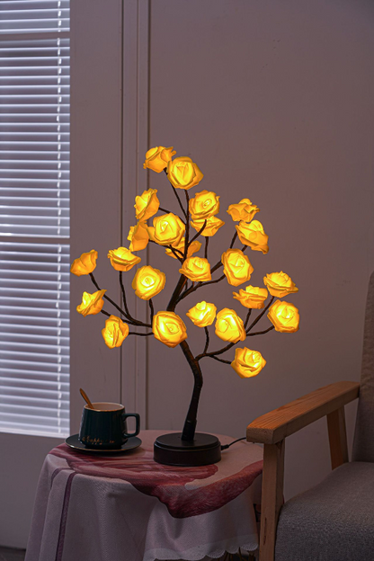 LED Flower Blossom Tree Lamp Warm White Light 24 Blooms 15.7 Inch Decorative Tabletop Accent for Bedroom Living Room Nursery Battery or