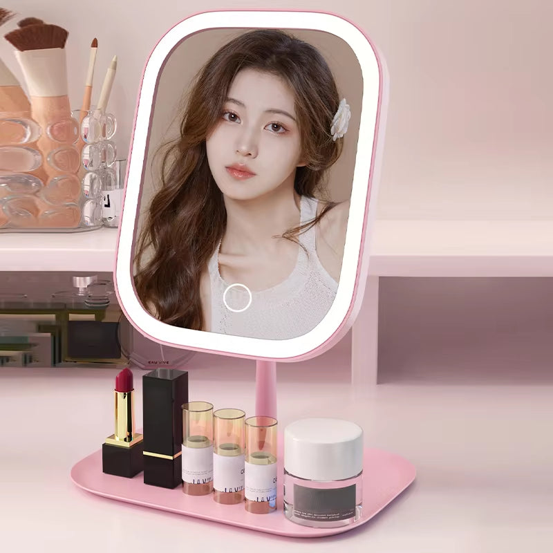 Lighted Makeup Mirror with Touch Control, Cordless Vanity Mirror with 3 Color Temperatures, Adjustable Brightness for Bedroom & Bathroom
