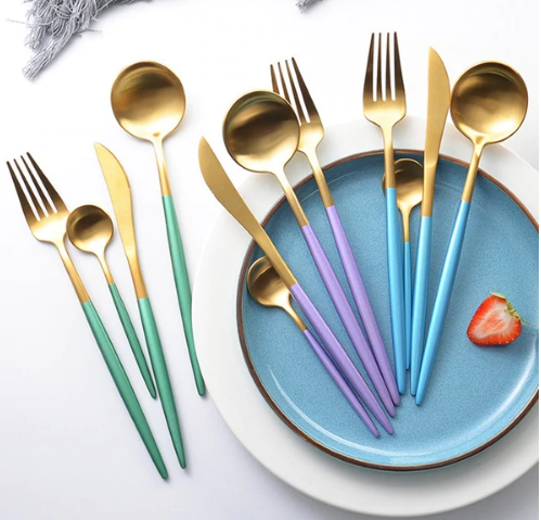 Stainless Steel Flatware Set 24-Piece Service for 6 with Colorful Handles for Everyday Dining Modern Table Utensils