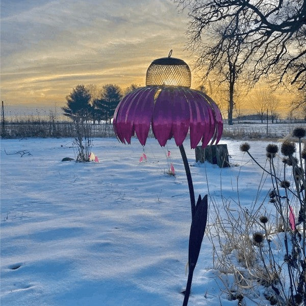 Metal Coneflower Bird Feeder for Garden & Backyard – Weather-Resistant Outdoor Hanging Seed Station with Wide Dish for Wild Birds