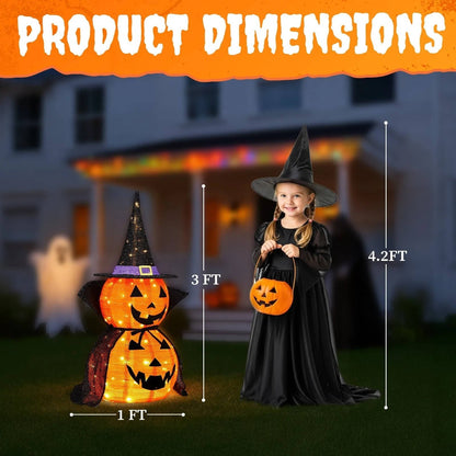 Citrouilles d'Halloween 90 cm, lot de 2, décorations de citrouilles lumineuses avec chapeau et cape, citrouilles géantes pliables pour décoration d'Halloween en extérieur