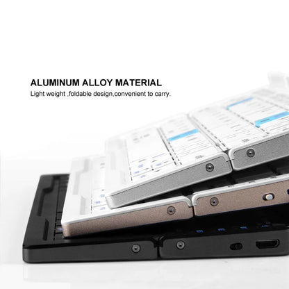 Portable Folding Wireless Keyboard with Integrated Tablet Stand for iPad Android iOS Devices Multi-Device Pairing Rechargeable Travel Typing