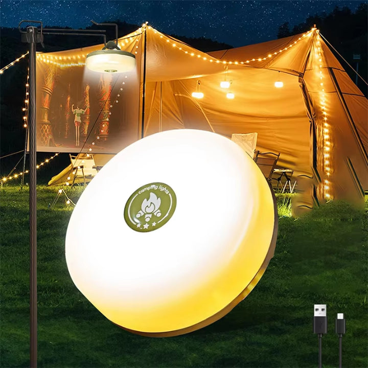 Rechargeable LED Lantern Flashlight with 33-Foot RGB String Lights & Power Bank for Camping Tents Festivals Outdoor Adventures Magnetic Hook
