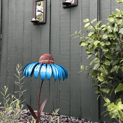 Metal Coneflower Bird Feeder for Garden & Backyard – Weather-Resistant Outdoor Hanging Seed Station with Wide Dish for Wild Birds