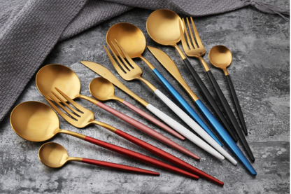 Stainless Steel Flatware Set 24-Piece Service for 6 with Colorful Handles for Everyday Dining Modern Table Utensils