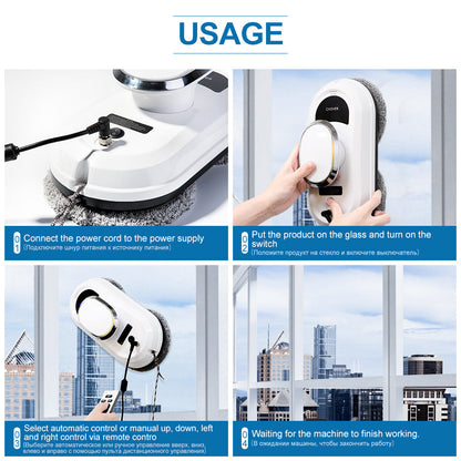 Robotic Window Washing Machine Automatic Glass Cleaner with Wireless Remote Control for Home High-Rise Patio Doors Mirror Panels