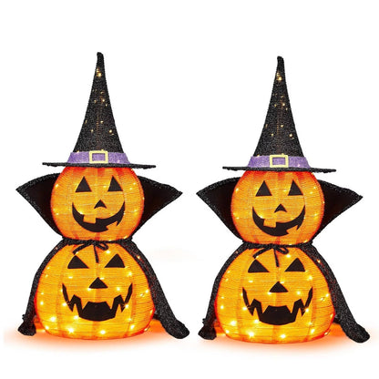 Citrouilles d'Halloween 90 cm, lot de 2, décorations de citrouilles lumineuses avec chapeau et cape, citrouilles géantes pliables pour décoration d'Halloween en extérieur
