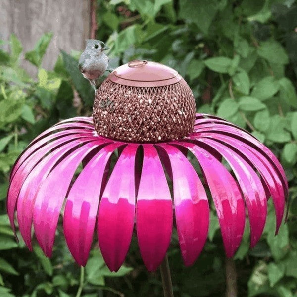 Metal Coneflower Bird Feeder for Garden & Backyard – Weather-Resistant Outdoor Hanging Seed Station with Wide Dish for Wild Birds