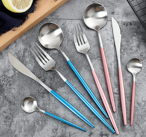 Stainless Steel Flatware Set 24-Piece Service for 6 with Colorful Handles for Everyday Dining Modern Table Utensils