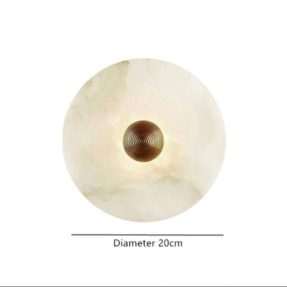 Round Stone Sconce with Built-In LED – Natural Veined Finish for Bedroom, Hallway & Living Room – 6 to 12 Inch Sizes – Minimalist Aluminum M