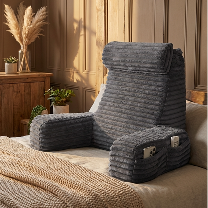 Adjustable Backrest Pillow with Armrests & Headrest for Bed or Couch – Sit-Up Reading Cushion