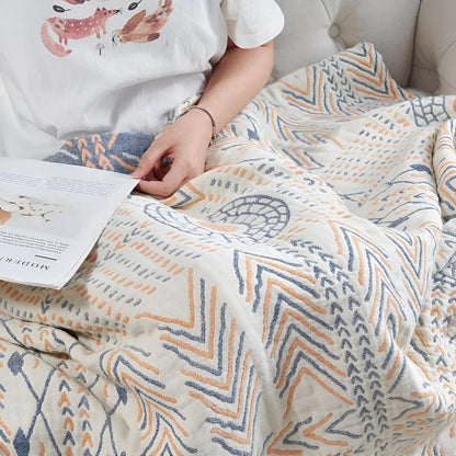 Dual-Sided All-Cotton Throw Blanket for Couch, Bed & Decor | Soft Reversible Woven Textile | Machine Washable Accent Cover