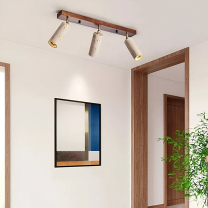 Triple-Head Adjustable Spotlight Bar Stone-Effect Wood Finish 24 Inches for Living Room Bedroom Track Accent Lighting Modern Low-Profile Fix