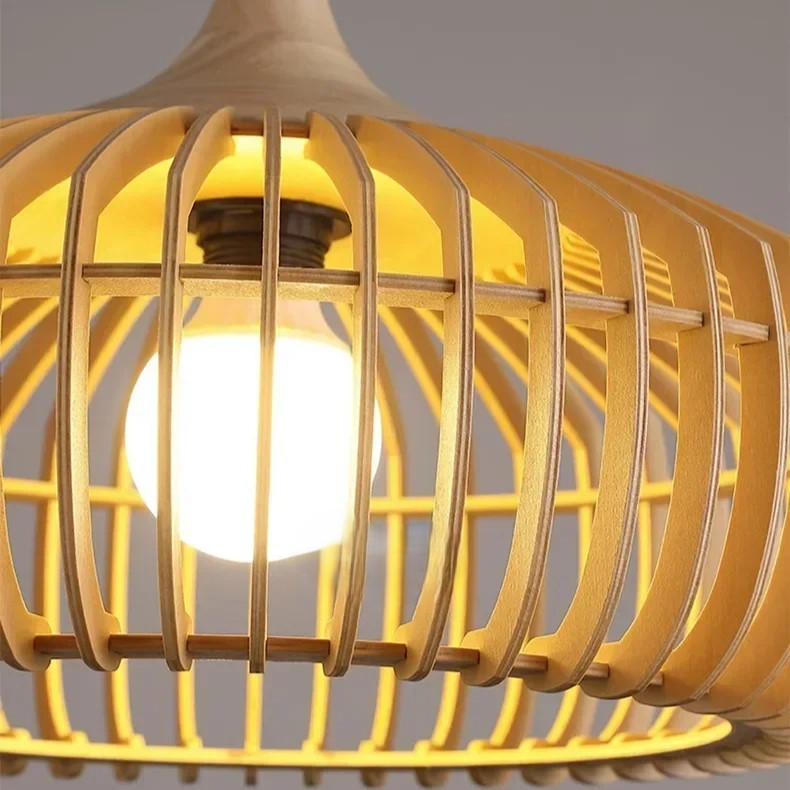Suspension ronde en lattes de bois naturel, style Japandi, 17 pouces, luminaire d'ambiance pour table, îlot, salle à manger, cuisine ou salon