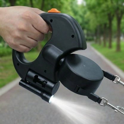 Ortekor Dual Dog Leash – 360° Tangle-Free Retractable with LED Light & Built-In Poop Bag Holder