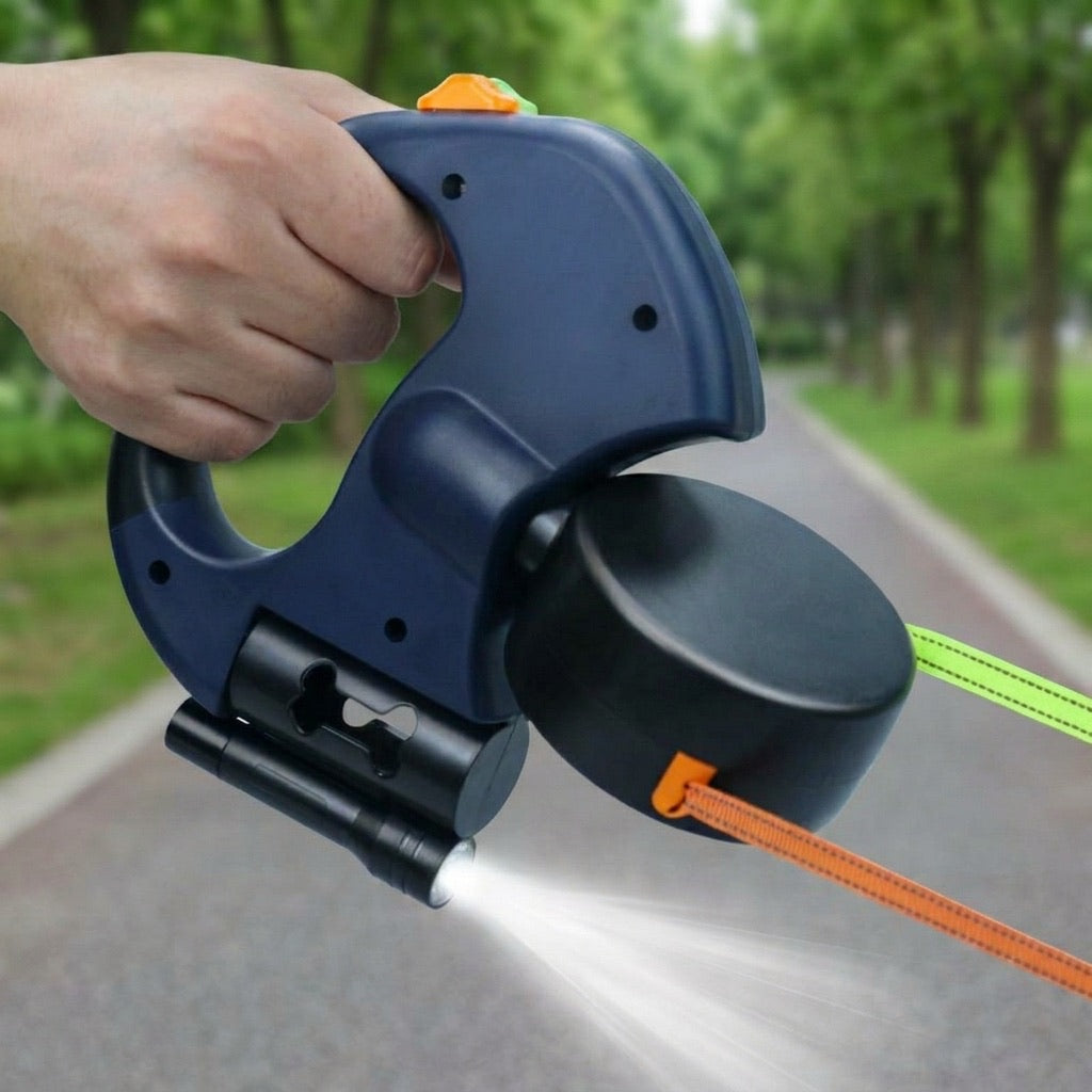 Ortekor Dual Dog Leash – 360° Tangle-Free Retractable with LED Light & Built-In Poop Bag Holder