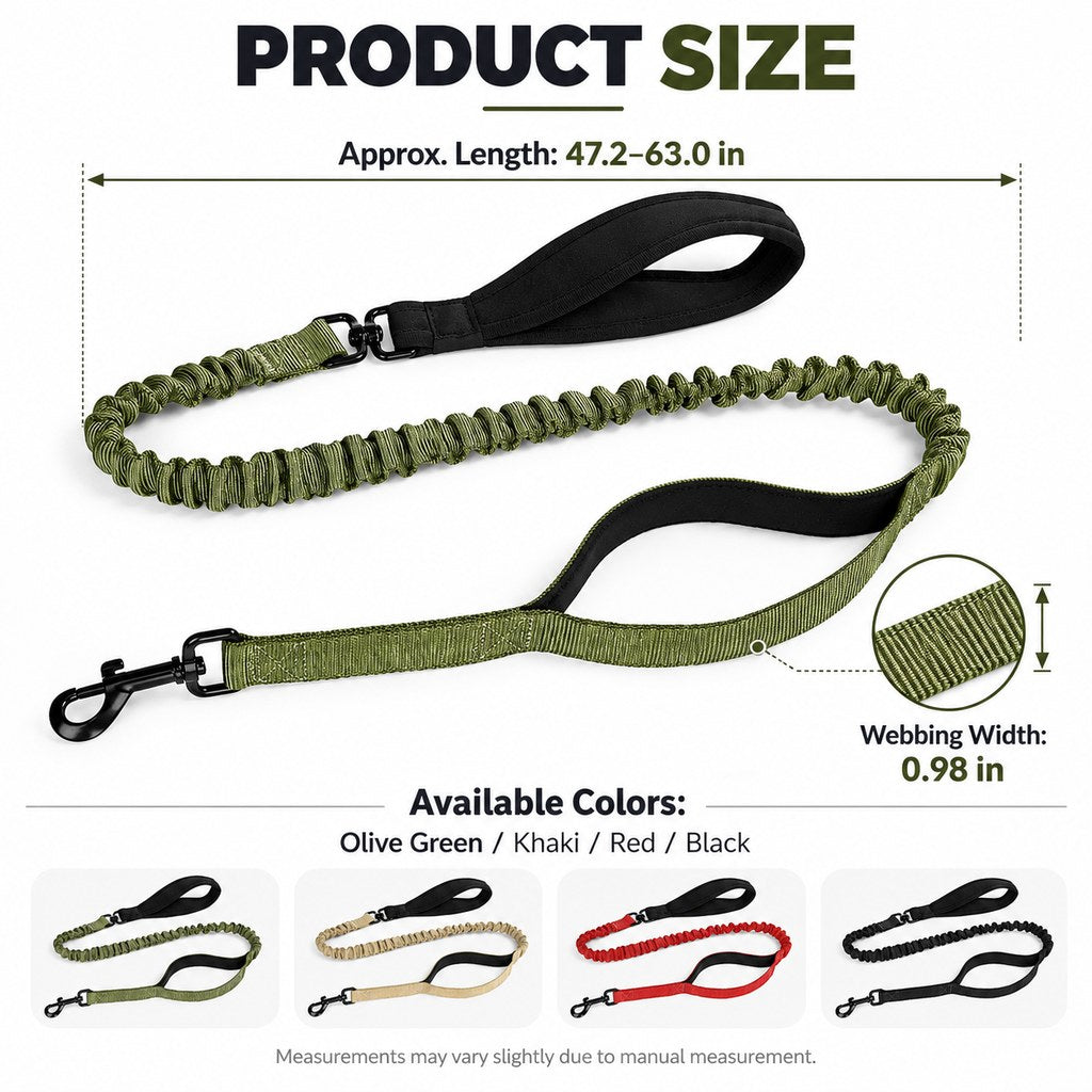 Ortekor Dual Handle Shock-Absorbing Bungee Dog Leash for City Walks, Jogging & Hiking - Softer Pulls, Quick Close Control