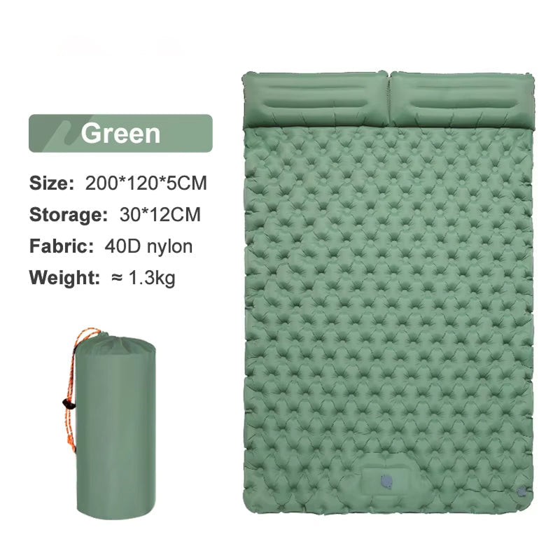 Self-Inflating Double Camping Pad with Built-In Foot Pump – 79×55 Inches – Waterproof Insulated Sleep Mat for Couples, Backpacking, Tent