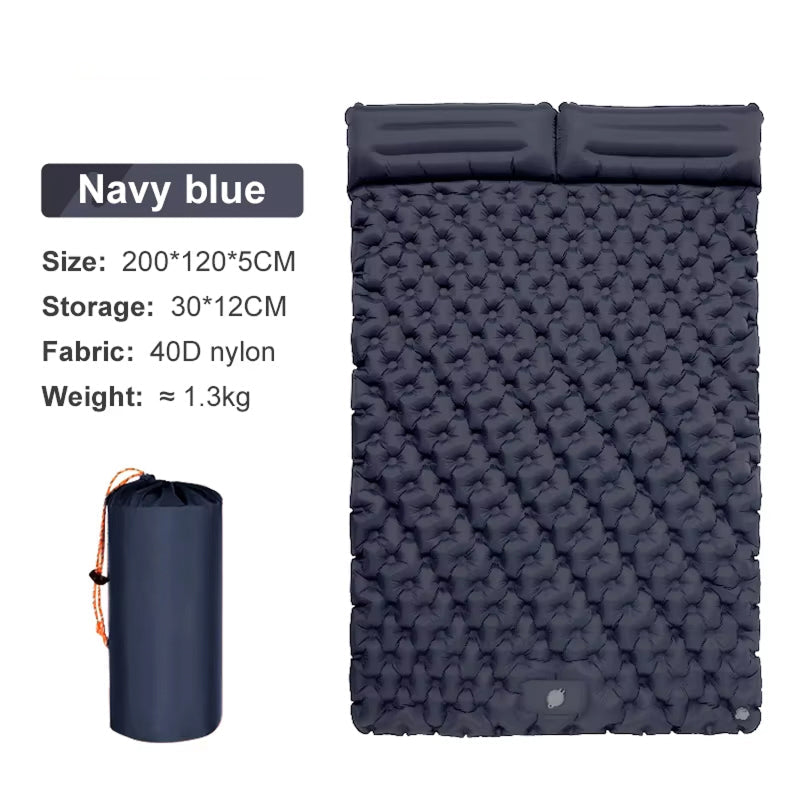 Self-Inflating Double Camping Pad with Built-In Foot Pump – 79×55 Inches – Waterproof Insulated Sleep Mat for Couples, Backpacking, Tent