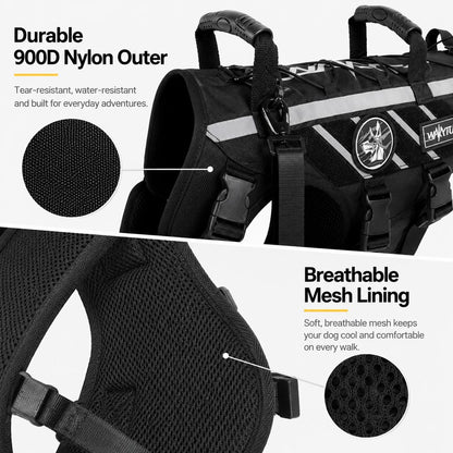 Ortekor Outdoor Dog Harness & Bungee Leash Set with Dual Handles, Storage Pouch & Patch Accessories for Hiking, Walking and Everyday Adventures