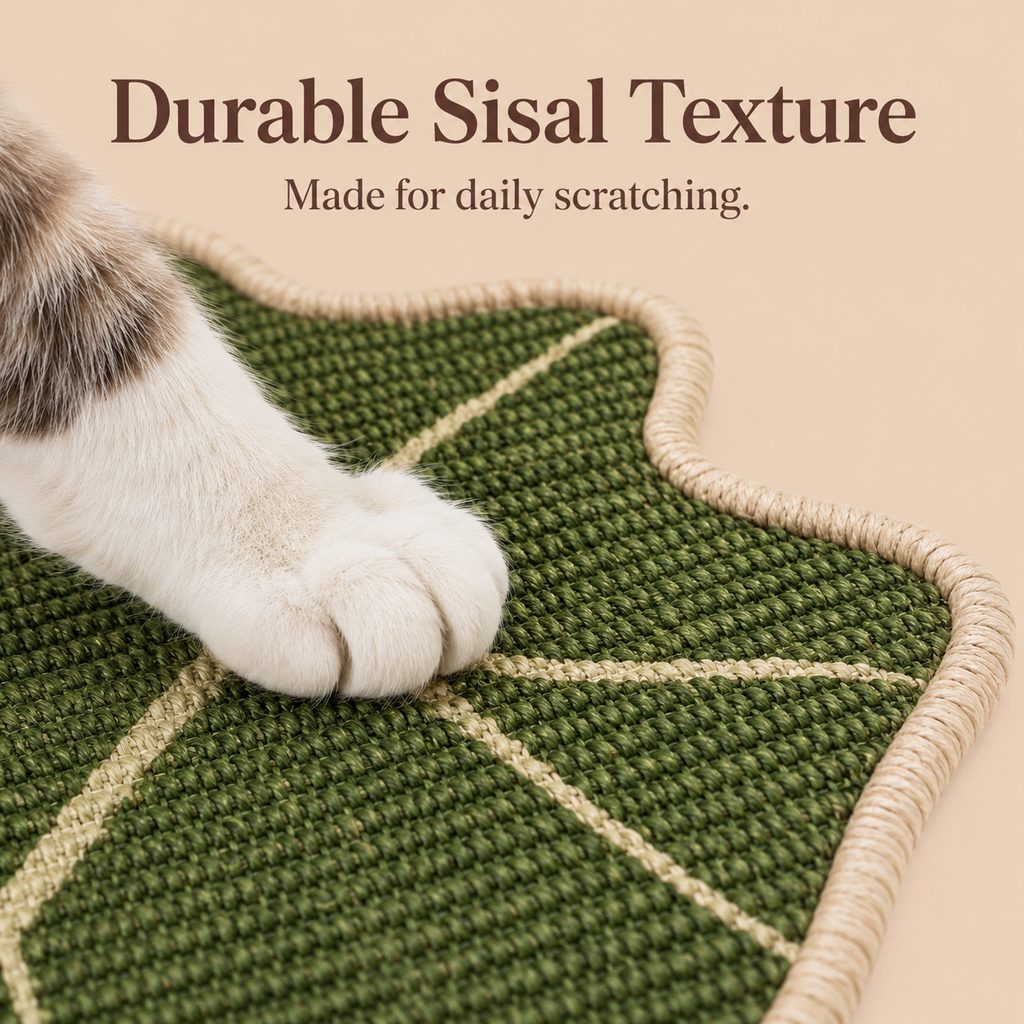 Ortekor Botanical Stick-On Sisal Cat Scratcher Mat for Walls, Doors & Floors - Redirect Scratching Away From Furniture