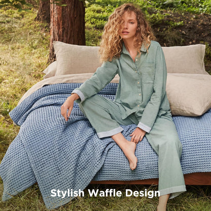 Cozy Haven | Couverture Queen légère en coton et bambou à tissage gaufré rafraîchissant | Jeté d'été doux pour ceux qui ont chaud la nuit