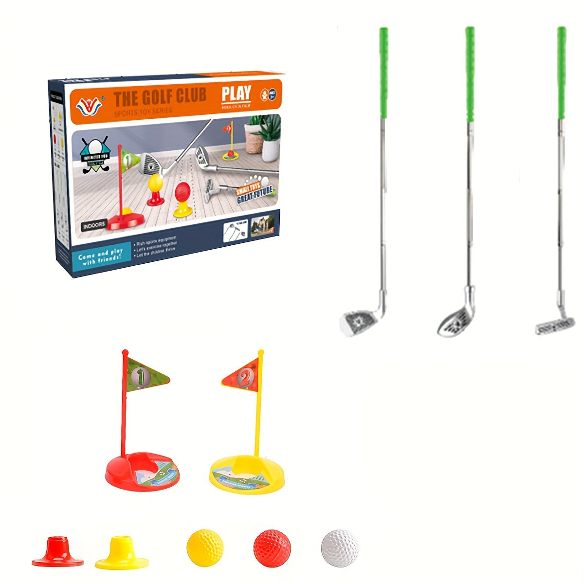 Kids Golf Set with Adjustable Clubs & Targets for Active Indoor Outdoor Play Ages 3-8 | Complete Starter Kit with Balls & Bases for Motor