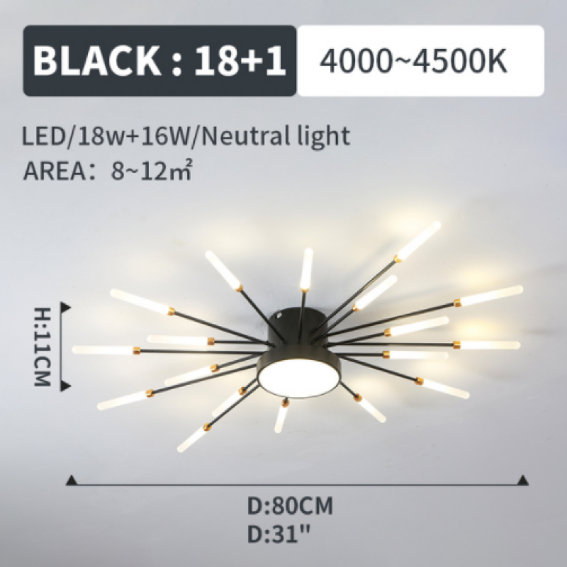Starburst Dimmable LED Ceiling Light Flush Mount Black Gold Metal Acrylic Indoor Modern Fixture for Bedroom Living Room Dining Room