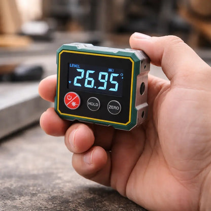 Magnetic Angle Finder with Dual Laser Level for Wall Mounting, Carpentry & DIY Projects – Digital Display, Battery Powered