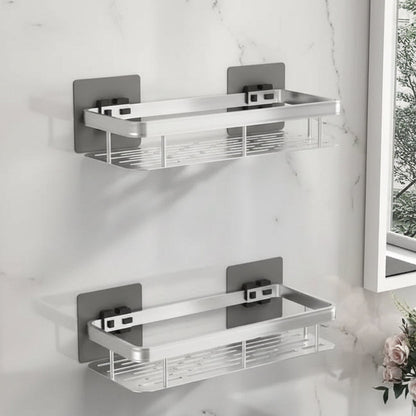 Organisateur de douche d'angle adhésif à montage mural – Étagère de rangement étanche sans perçage pour salle de bain, toilettes et lavabo – ABS et acier en noir ou argent