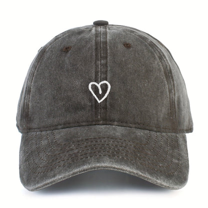 Embroidered Heart Baseball Cap for Women Adjustable Vintage Washed Cotton Dad Hat Summer