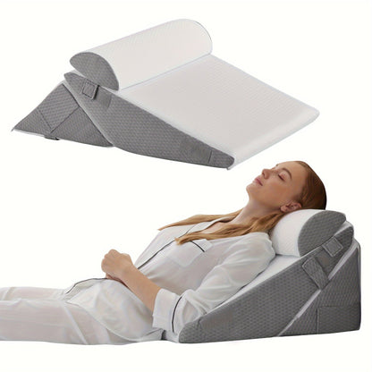 Adjustable Wedge Pillow for Bed – Elevating Support for Back, Legs & Knees with Memory Foam