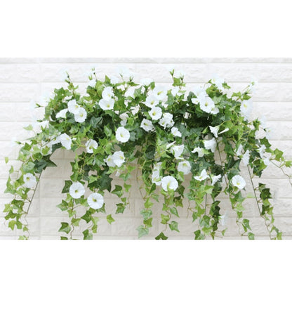 Faux Morning Glory Vine 35 in – 44 Blooms UV-Resistant Artificial Climbing Plant for Fence Porch Indoor Outdoor Décor